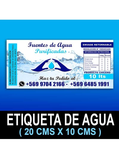 Etiquetas de Agua 20x10 cms