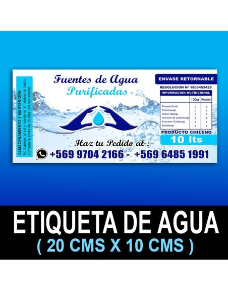 Etiquetas de Agua 20x10 cms
